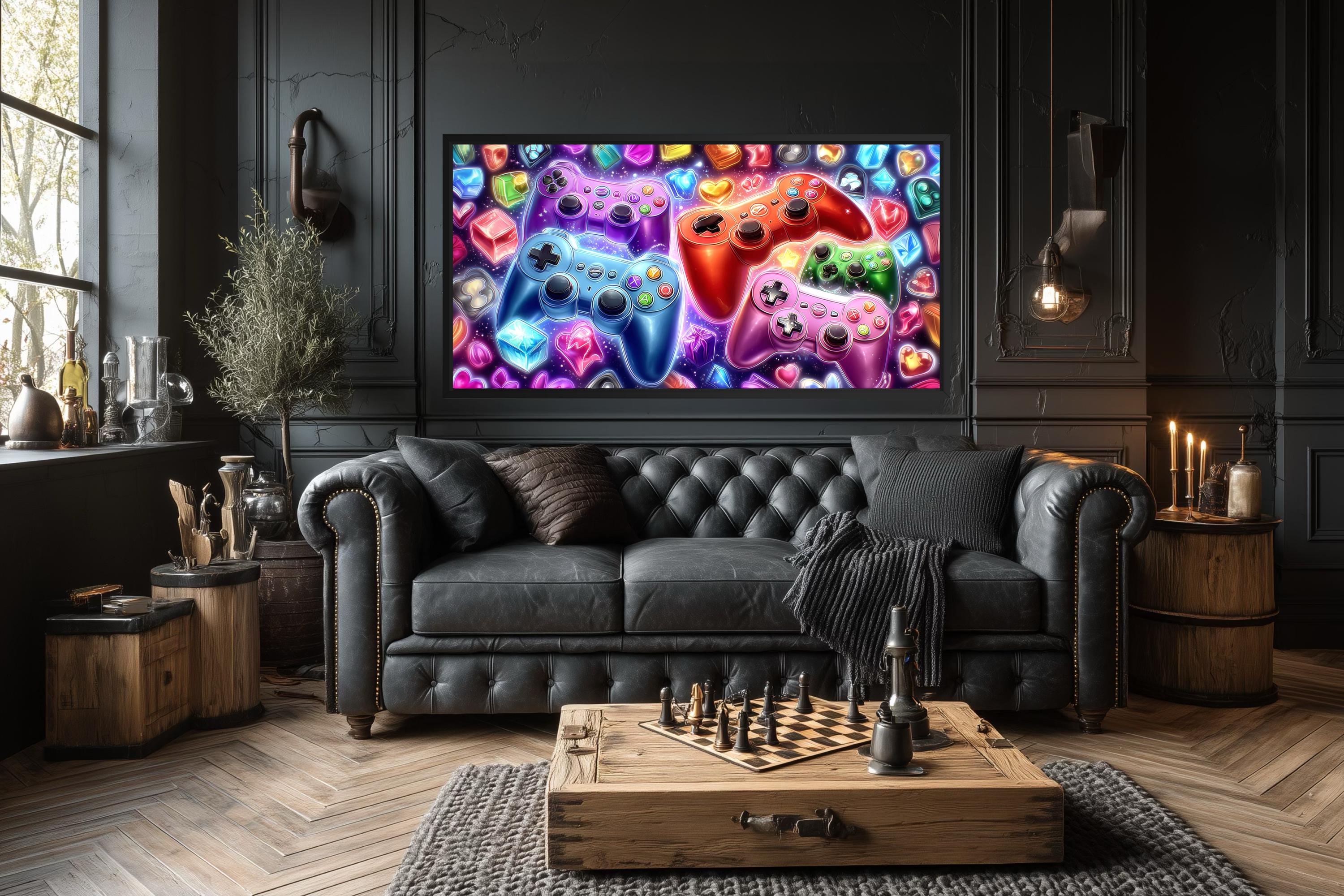 Colorful Game Controllers Canvas Wall Art For Game Room Decor