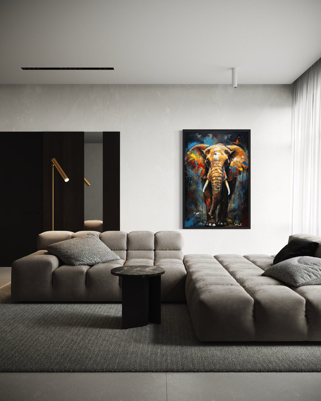 Colorful Graffiti Elephant Framed Canvas Wall Art