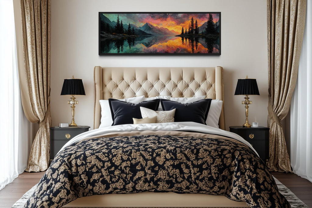 Colorful Mountain Sunset Lake Forest Reflection Long Narrow Wall Art