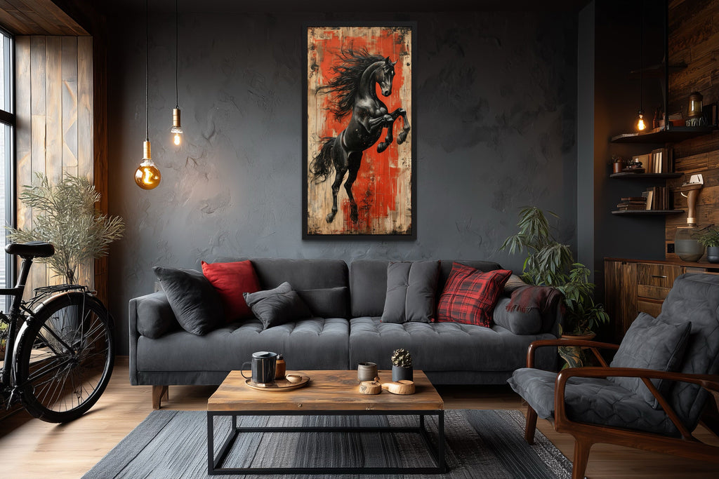 Colorful Rearing Horse Graffiti Framed Canvas Wall Art