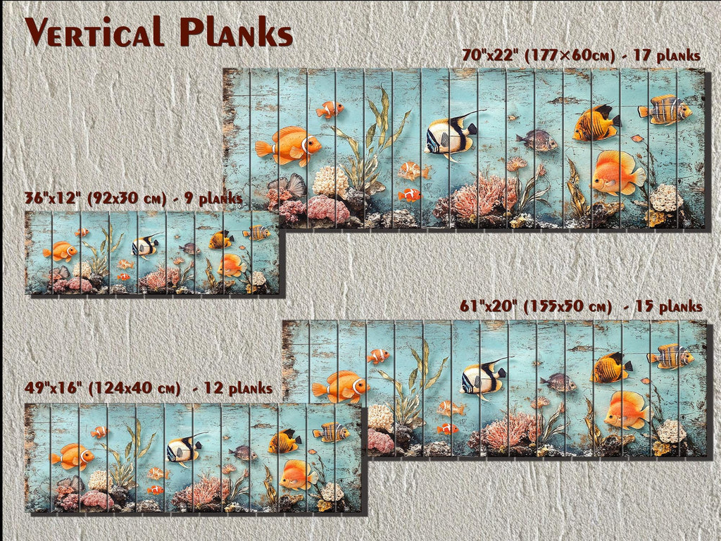 Colorful Tropical Fish Coral Reef Long Narrow Distressed Coastal Wood Wall Art