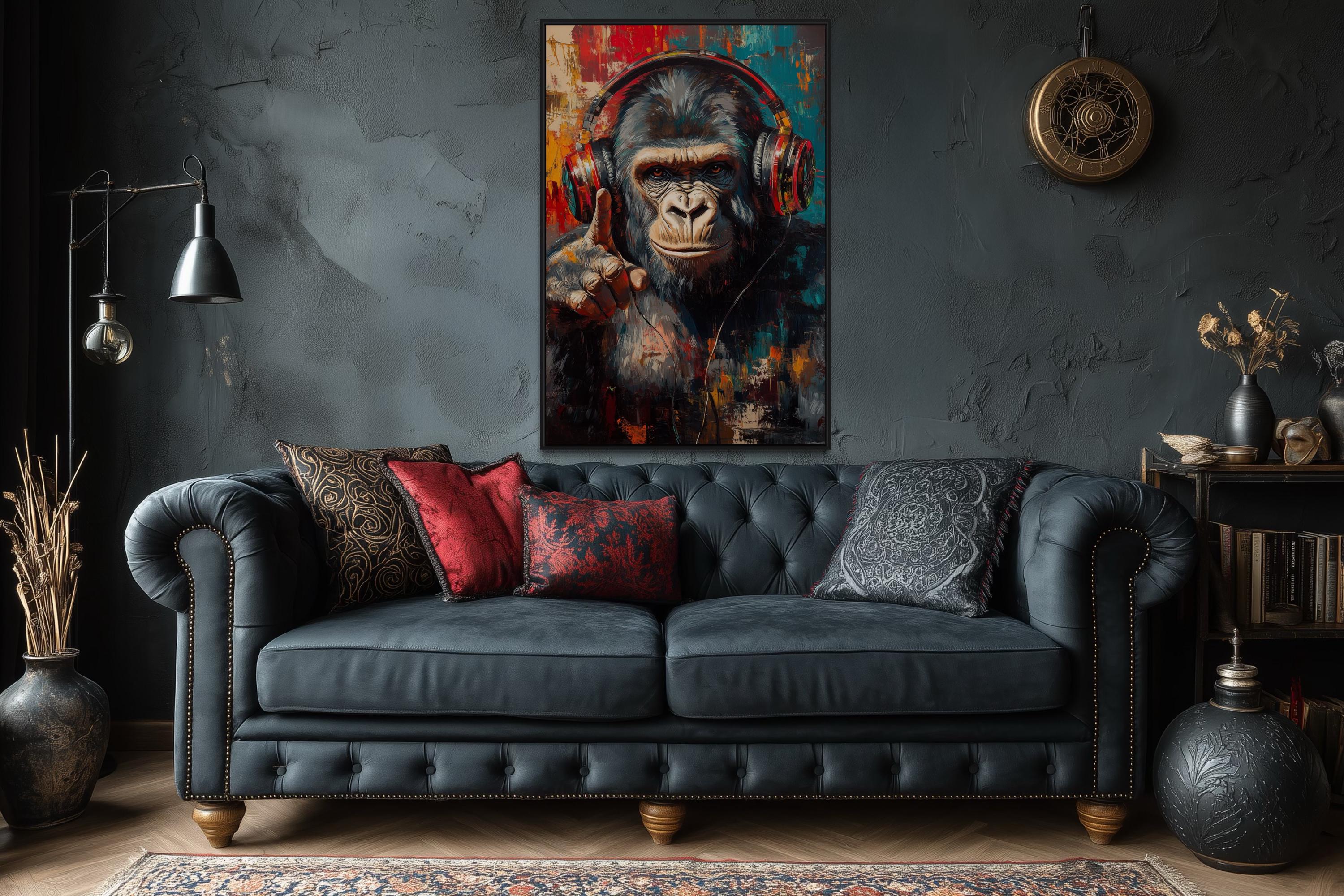 Cool DJ Gorilla With Headphones Canvas Wall Art