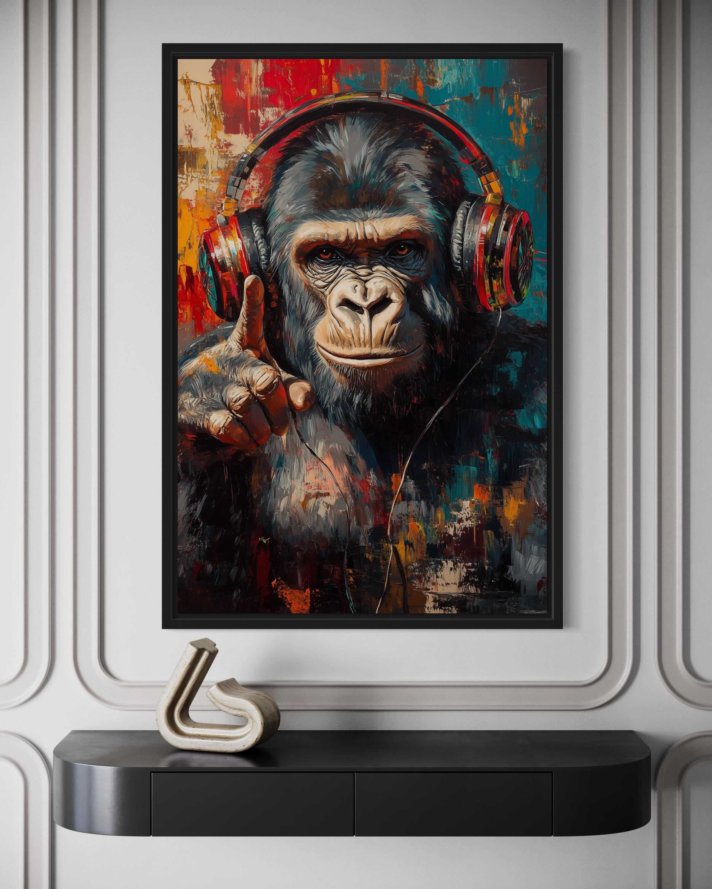 Cool DJ Gorilla With Headphones Canvas Wall Art