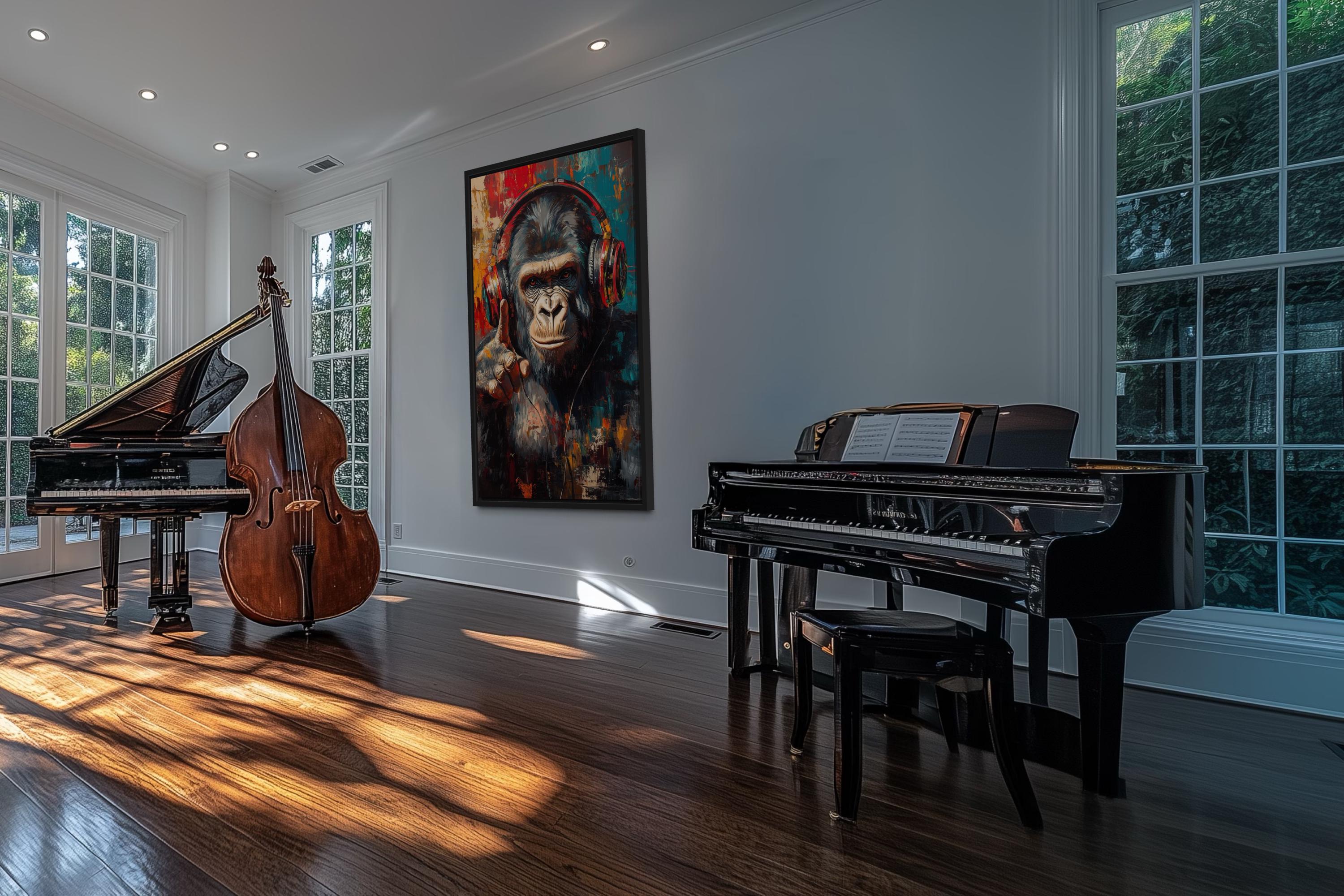 Cool DJ Gorilla With Headphones Canvas Wall Art
