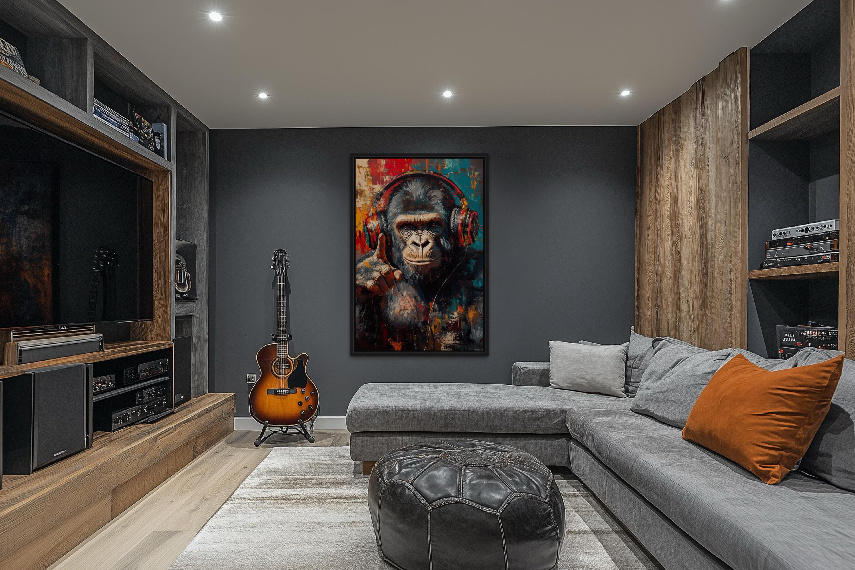 Cool DJ Gorilla With Headphones Canvas Wall Art