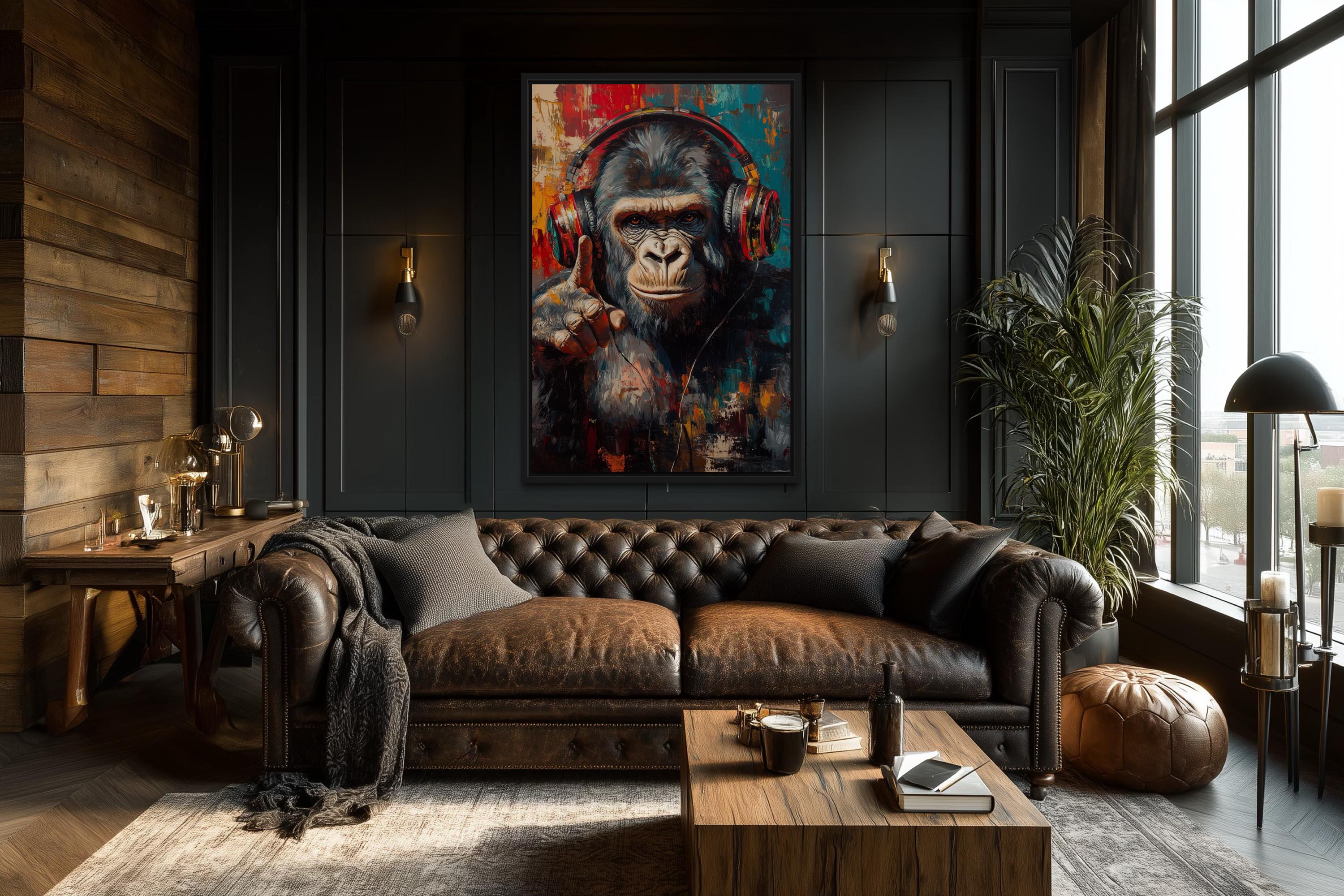 Cool DJ Gorilla With Headphones Canvas Wall Art