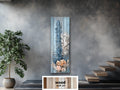 Coral Wall Art – Narrow Vertical Coastal Distressed Wood Print with Blue White Beige Tones