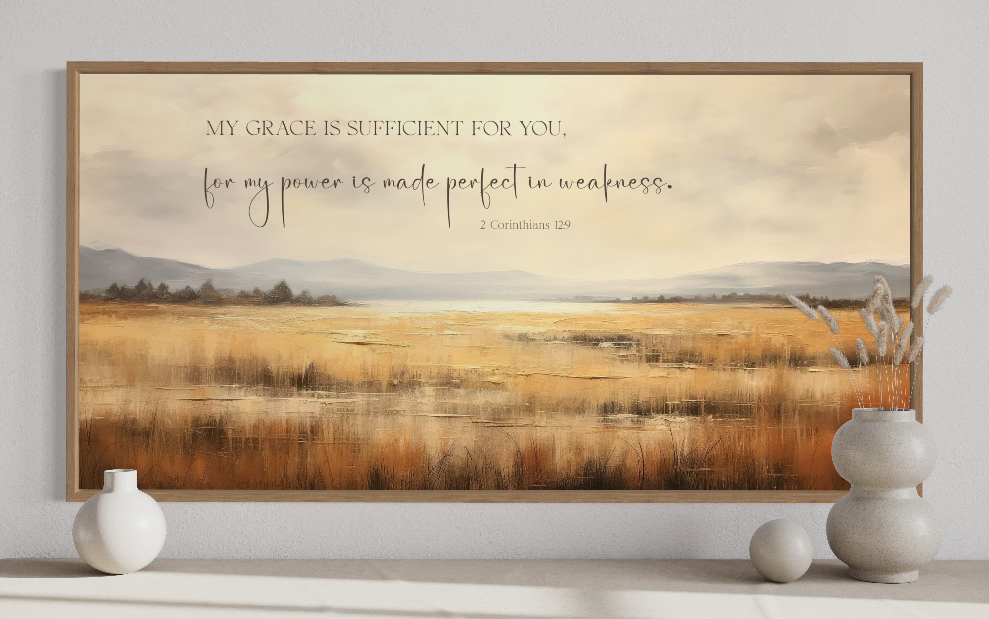 Corinthians 12:9 Scripture Wall Art On Vintage Farm Landscape