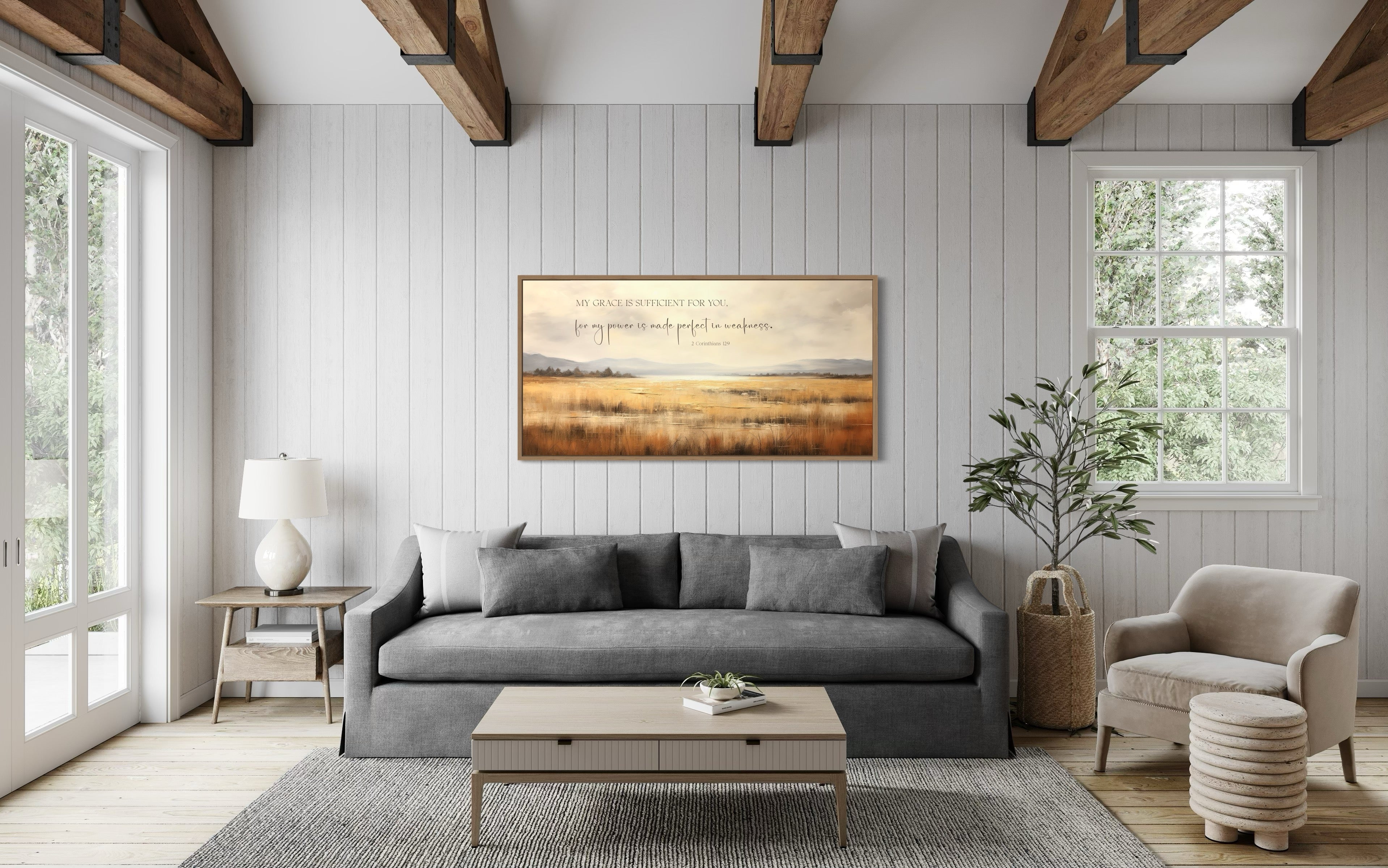 Corinthians 12:9 Scripture Wall Art On Vintage Farm Landscape