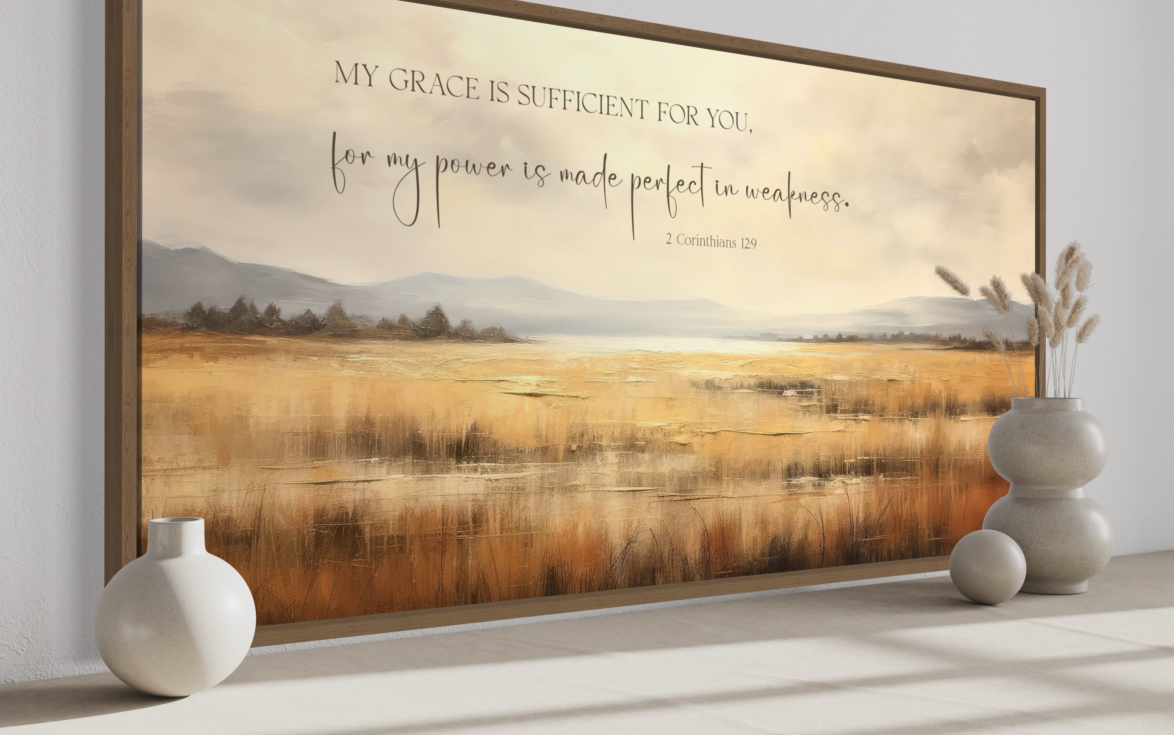 Corinthians 12:9 Scripture Wall Art On Vintage Farm Landscape