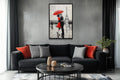 Couple Under Red Umbrella Kissing In Paris Romantic Canvas Wall Art