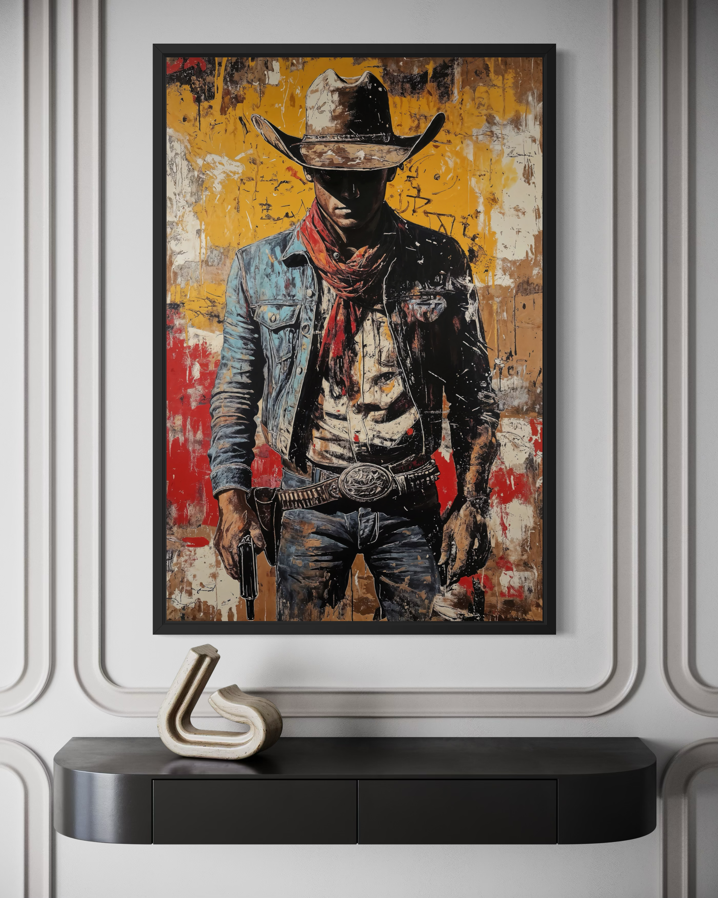 Cowboy Graffiti Framed Canvas Wall Art - Wild West Decor