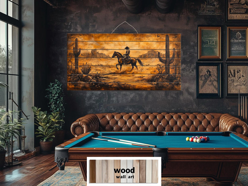 Cowboy Riding Through Desert Distressed Wood Wall Art