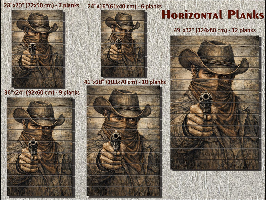 Cowboy With A Gun – Distressed Wood Wall Art - Western Outlaw Portrait, Rustic Ranch Decor