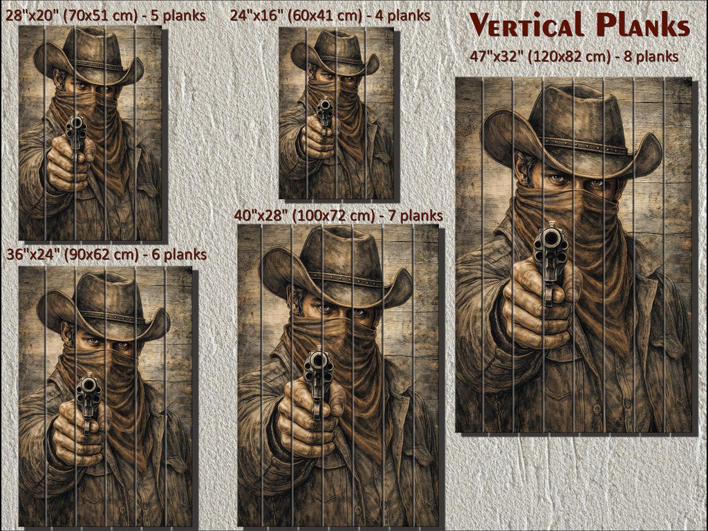 Cowboy With A Gun – Distressed Wood Wall Art - Western Outlaw Portrait, Rustic Ranch Decor