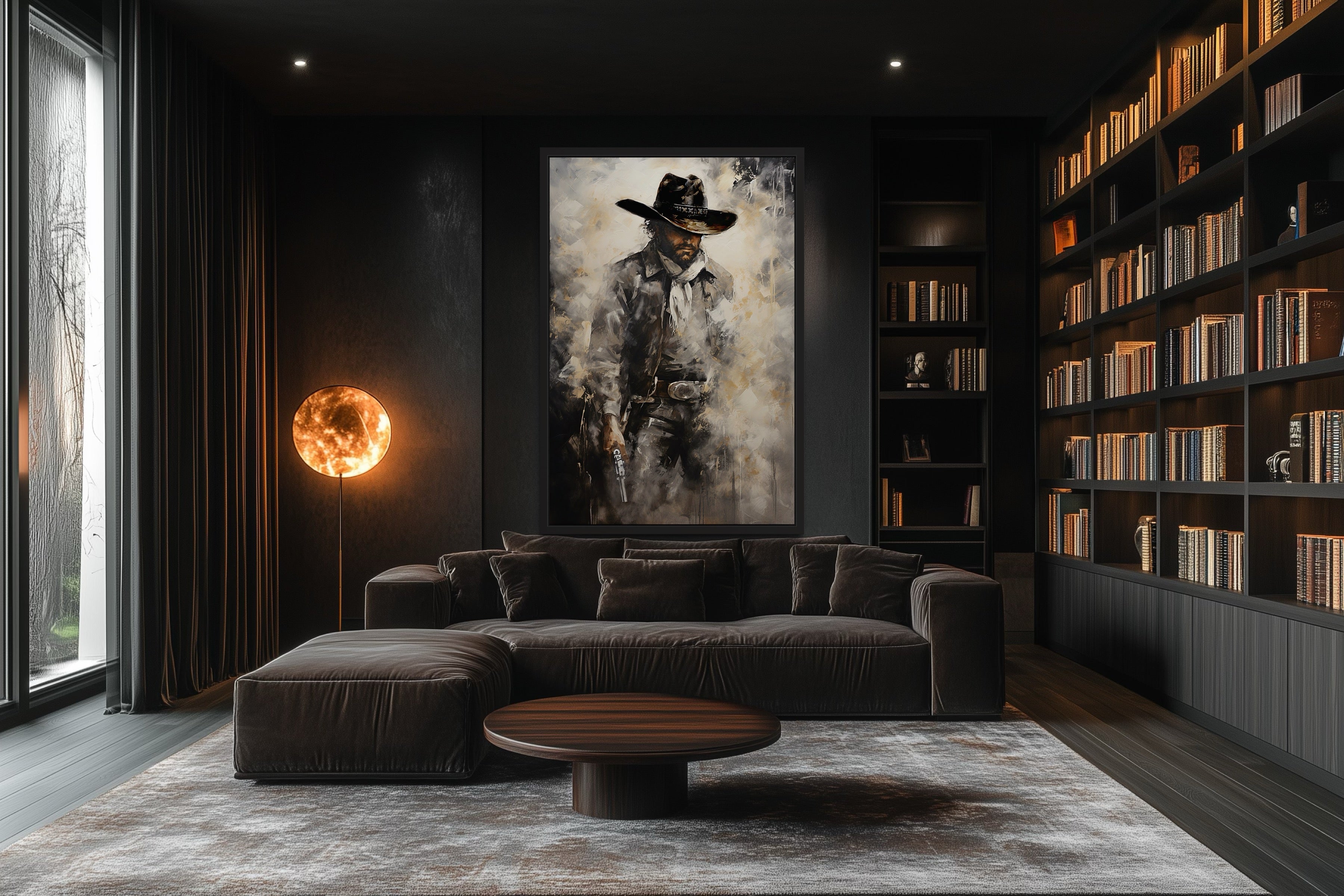 Cowboy With Gun Painting Framed Canvas Wall Art - Western Decor For Men