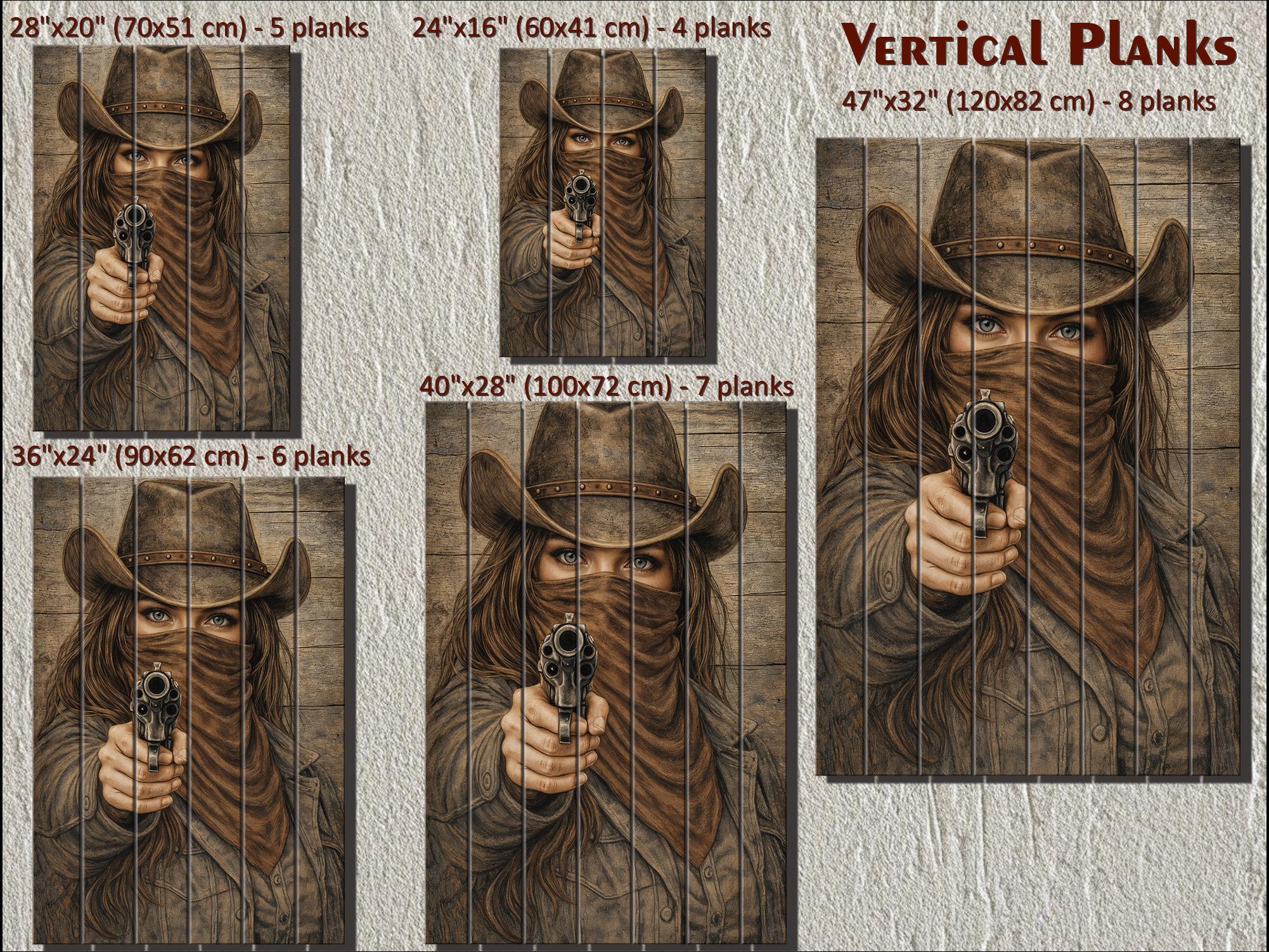 Cowgirl With A Gun Wood Wall Art - Distressed Western Outlaw Woman Print on Rustic Wood Panel