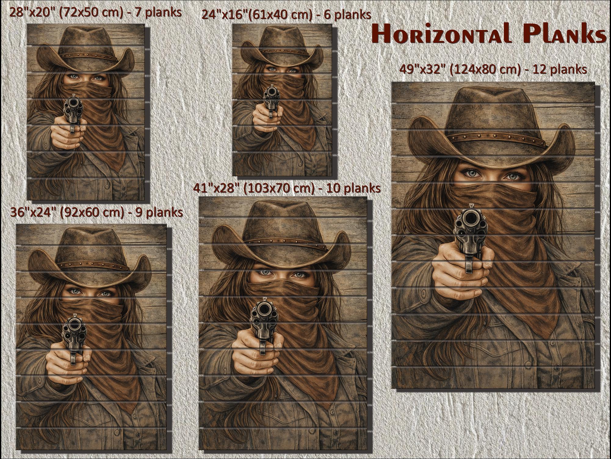 Cowgirl With A Gun Wood Wall Art - Distressed Western Outlaw Woman Print on Rustic Wood Panel