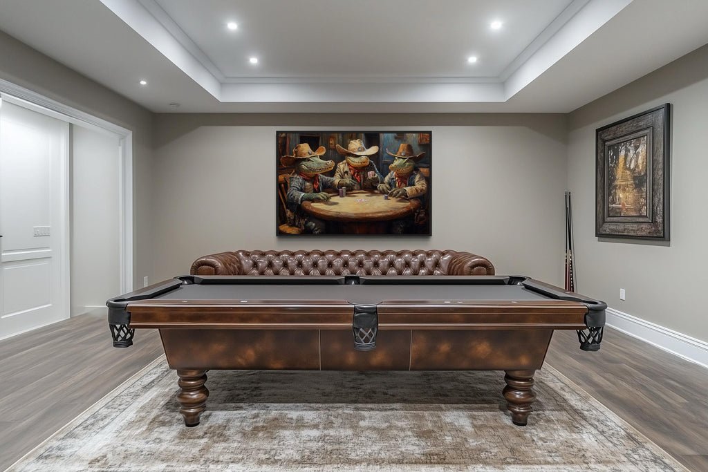 Crocodiles Playing Poker Game Room Or Man Cave Framed Canvas Wall Art