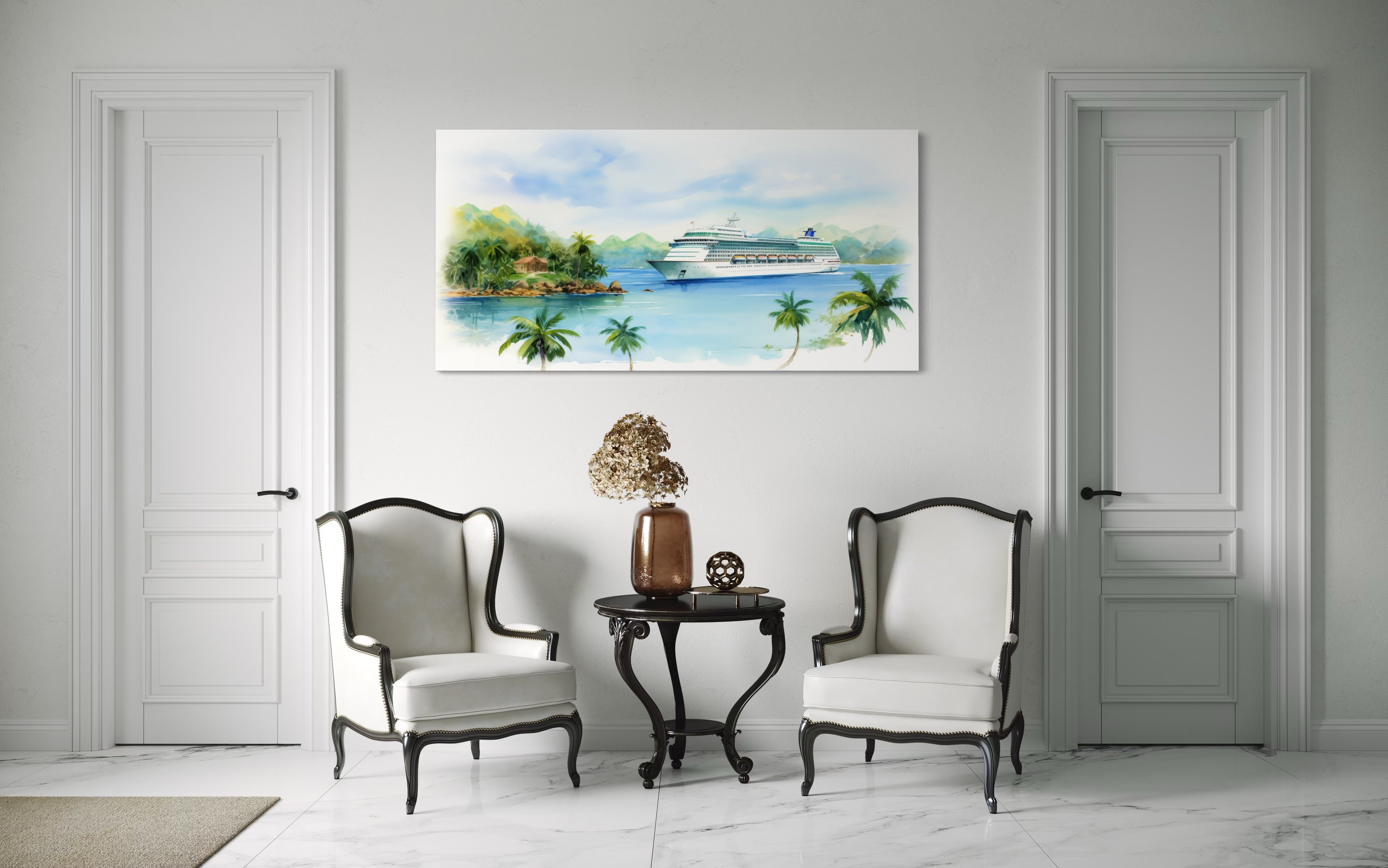 Cruise Ship Wall Art – Tropical Island Canvas | Coastal Beach Print Decor
