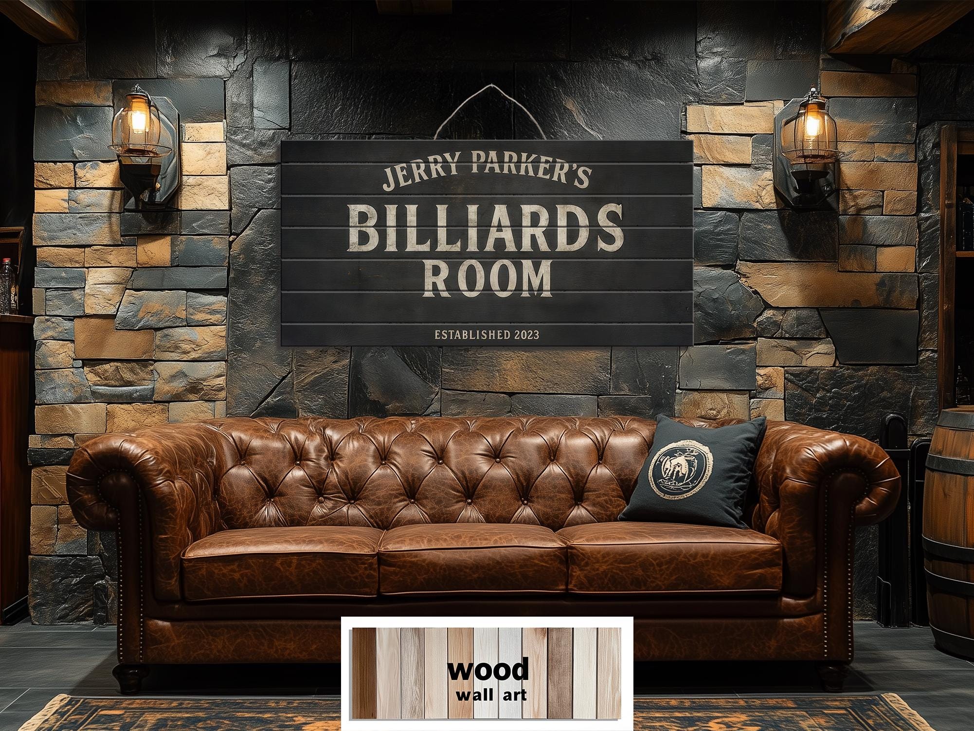 Custom Billiards Wall Art - Distressed Wood Sign | Personalized Pool Table Decor