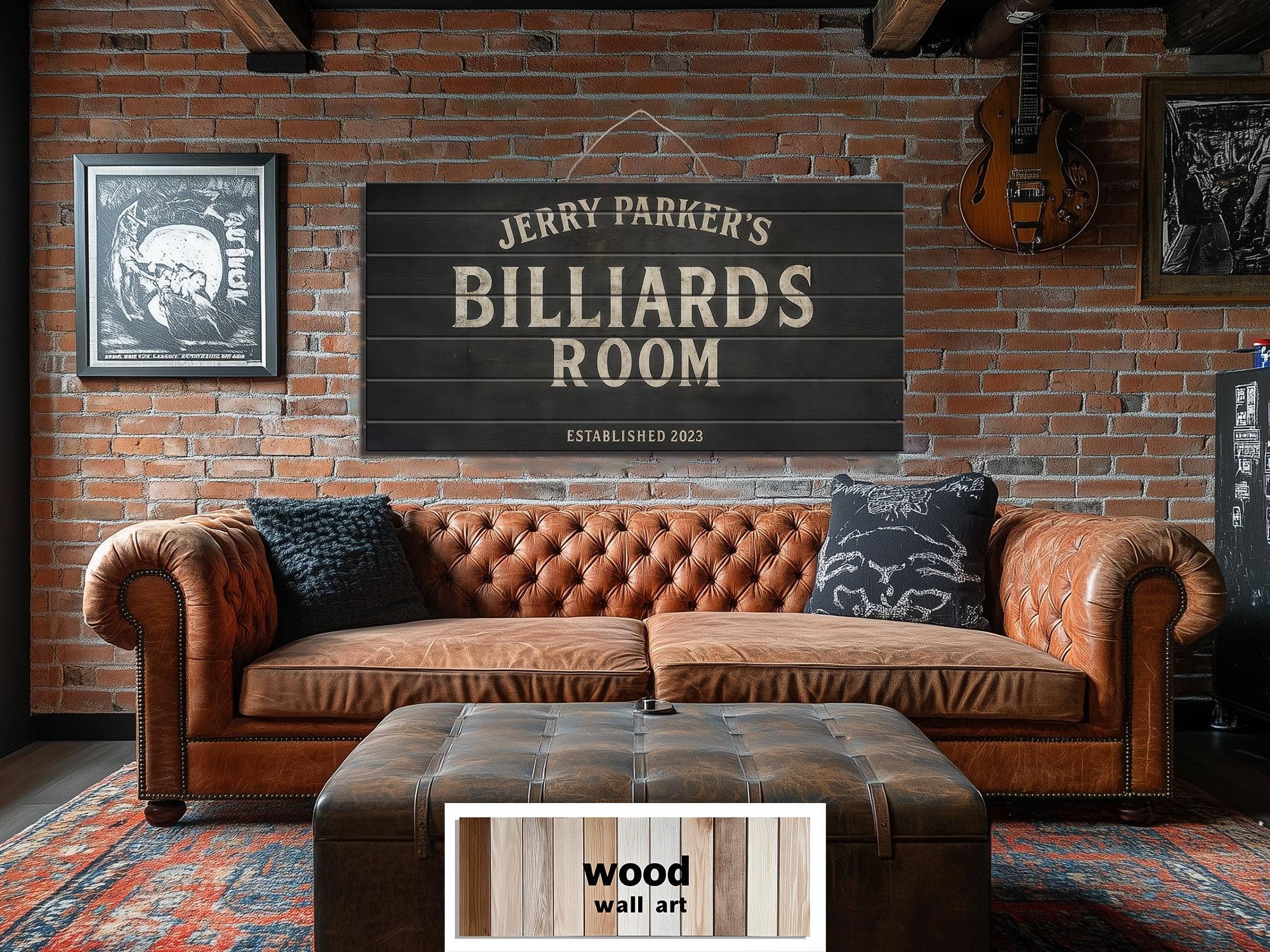 Custom Billiards Wall Art - Distressed Wood Sign | Personalized Pool Table Decor