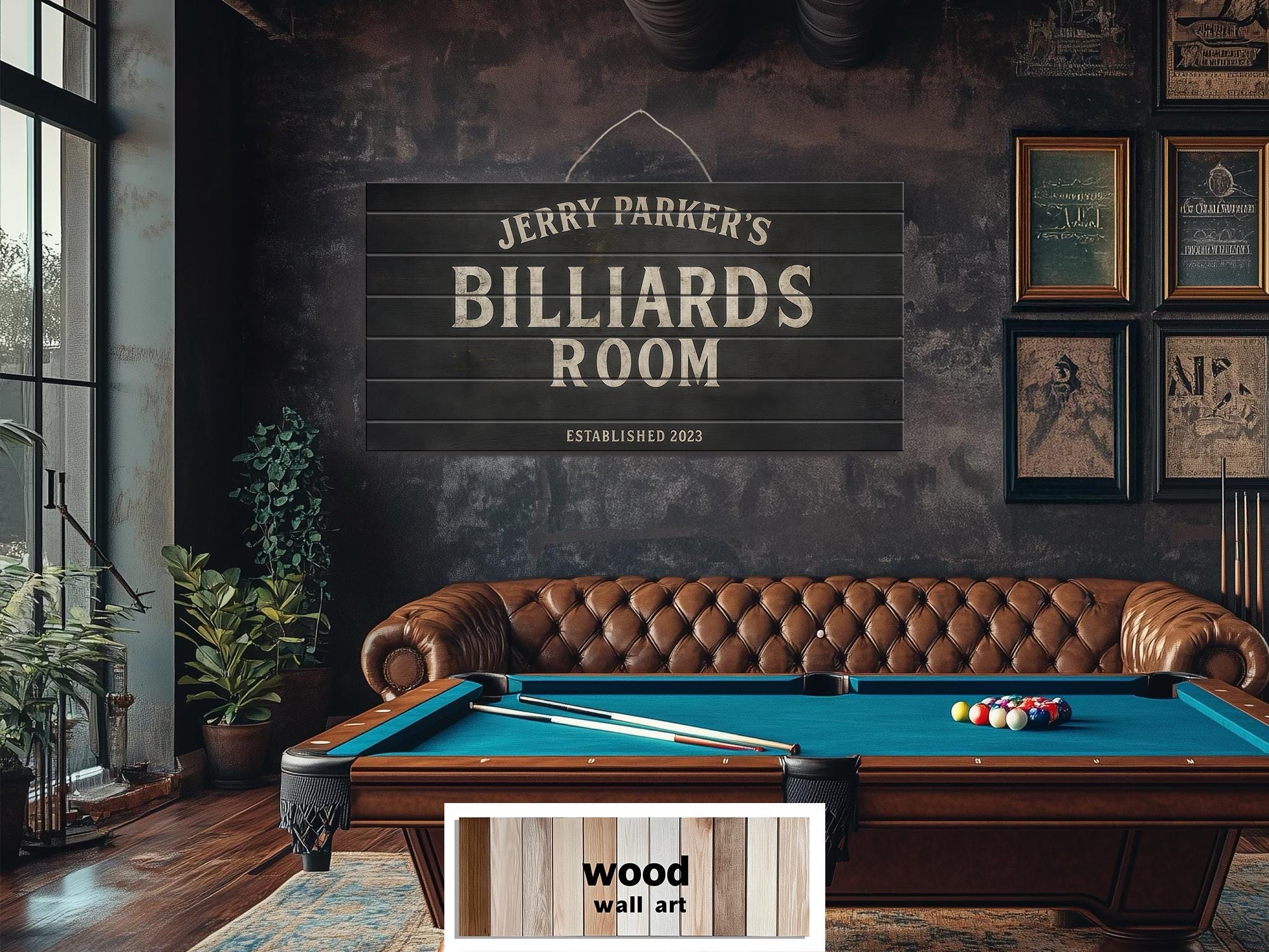 Custom Billiards Wall Art - Distressed Wood Sign | Personalized Pool Table Decor