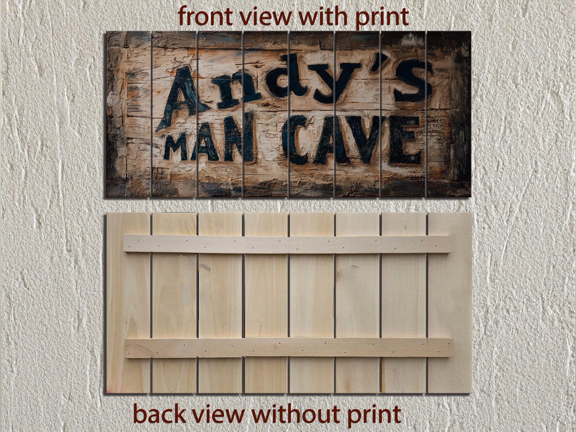 Custom Name Man Cave Sign Distressed Wood Wall Art