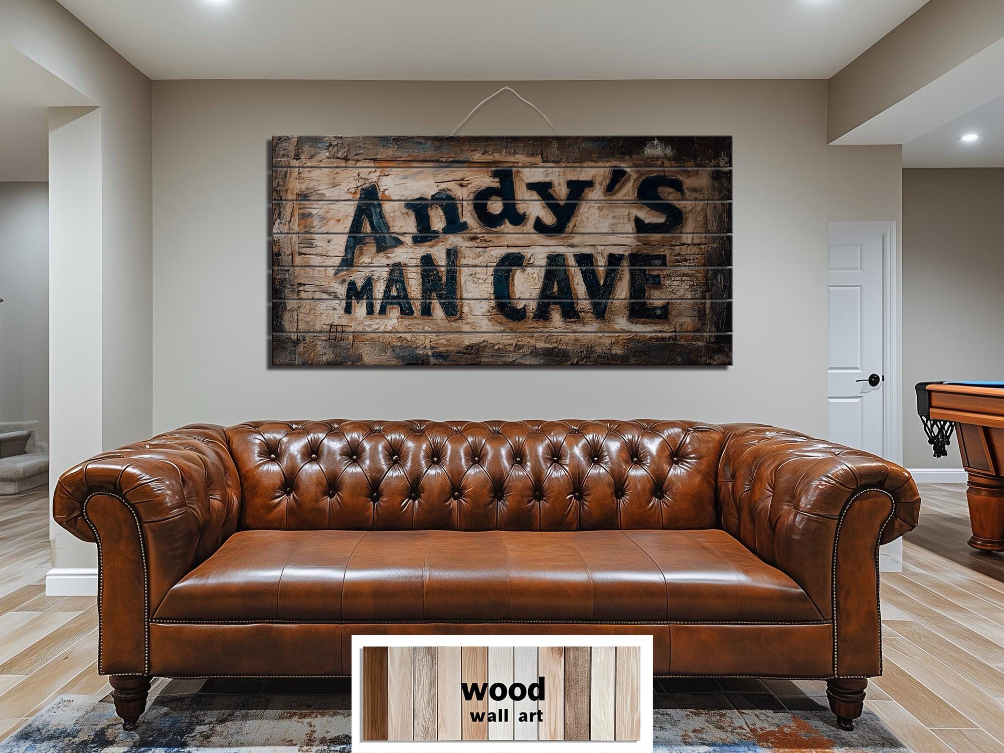 Custom Name Man Cave Sign Distressed Wood Wall Art