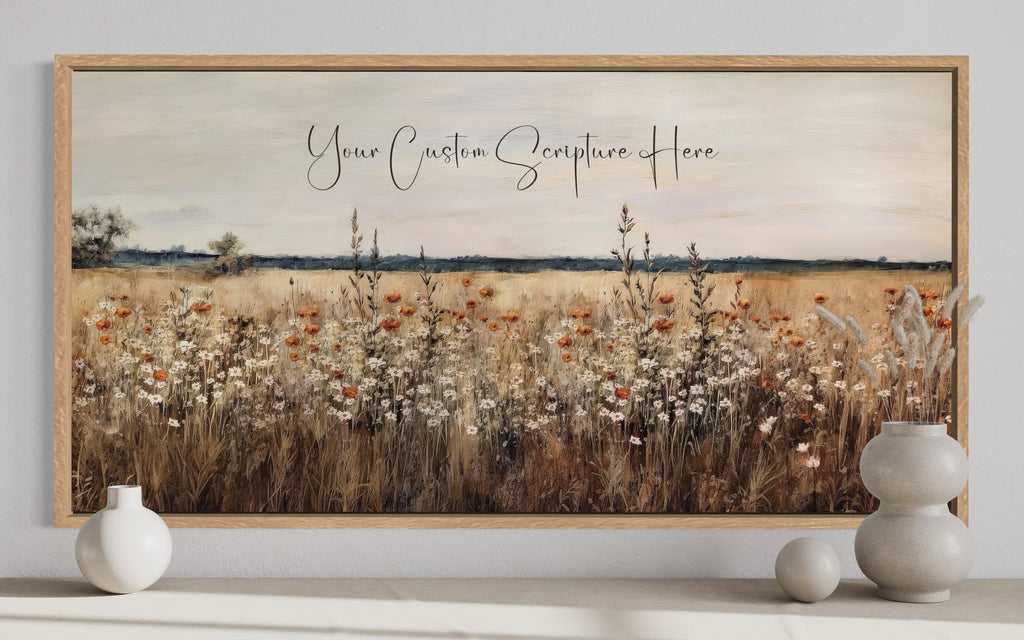 Custom Scripture Wall Art - Personalized Bible Verse Canvas Print With Wildflower Landscape