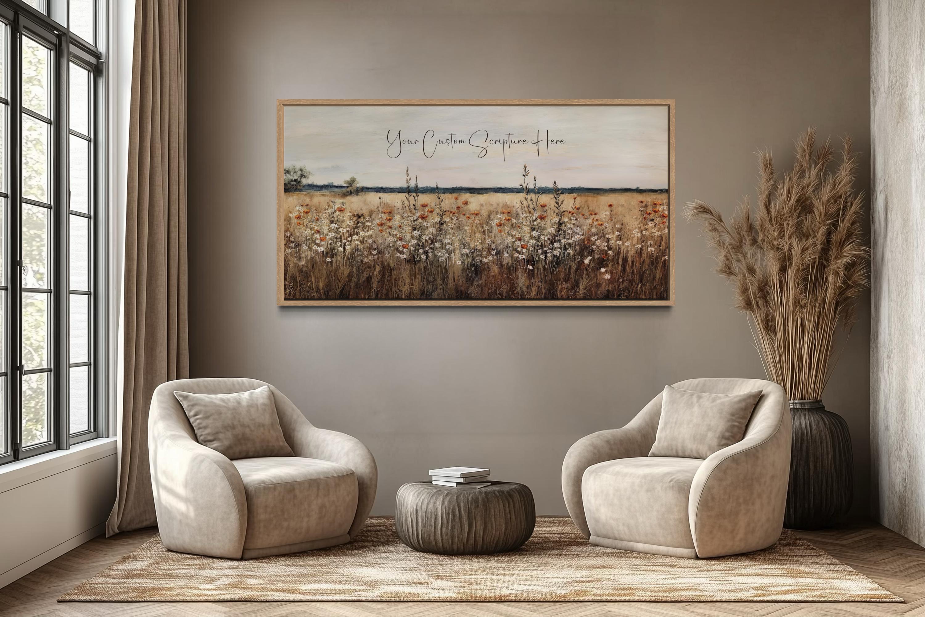 Custom Scripture Wall Art - Personalized Bible Verse Canvas Print With Wildflower Landscape