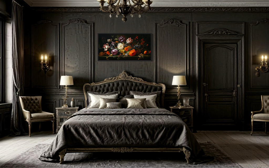 Dark Academia Wall Art – Antique Floral Print Framed Gothic Canvas Decor