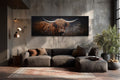 Dark Highland Cow In Grass Long Horizontal Canvas Wall Art