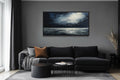 Dark Horizontal Starry Night Ocean Seascape Framed Canvas Wall Art