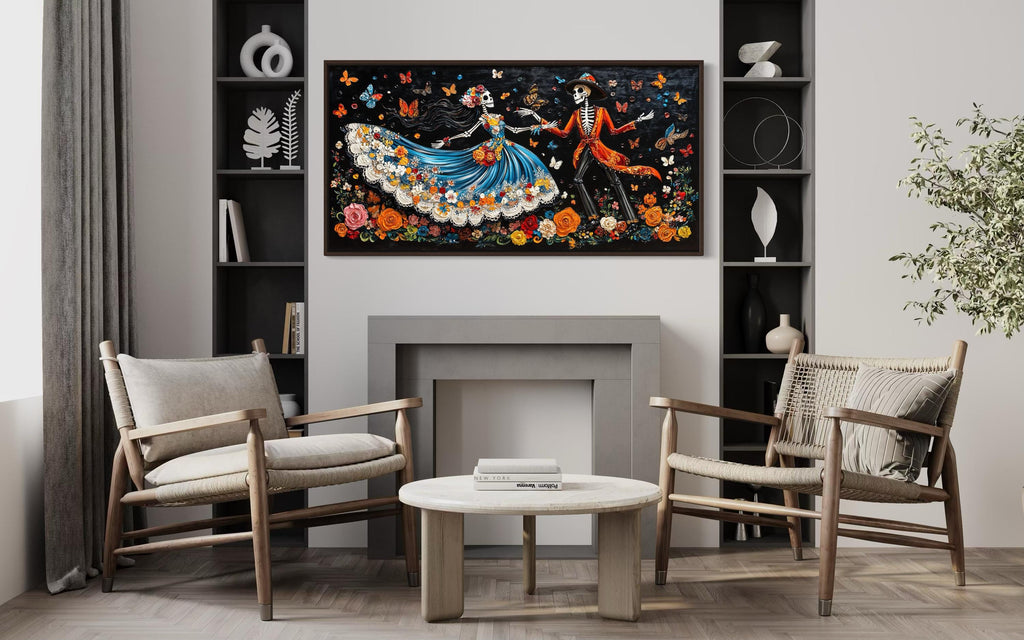 Day of the Dead Dia de los Muertos Dancing Skeletons Canvas Wall Art