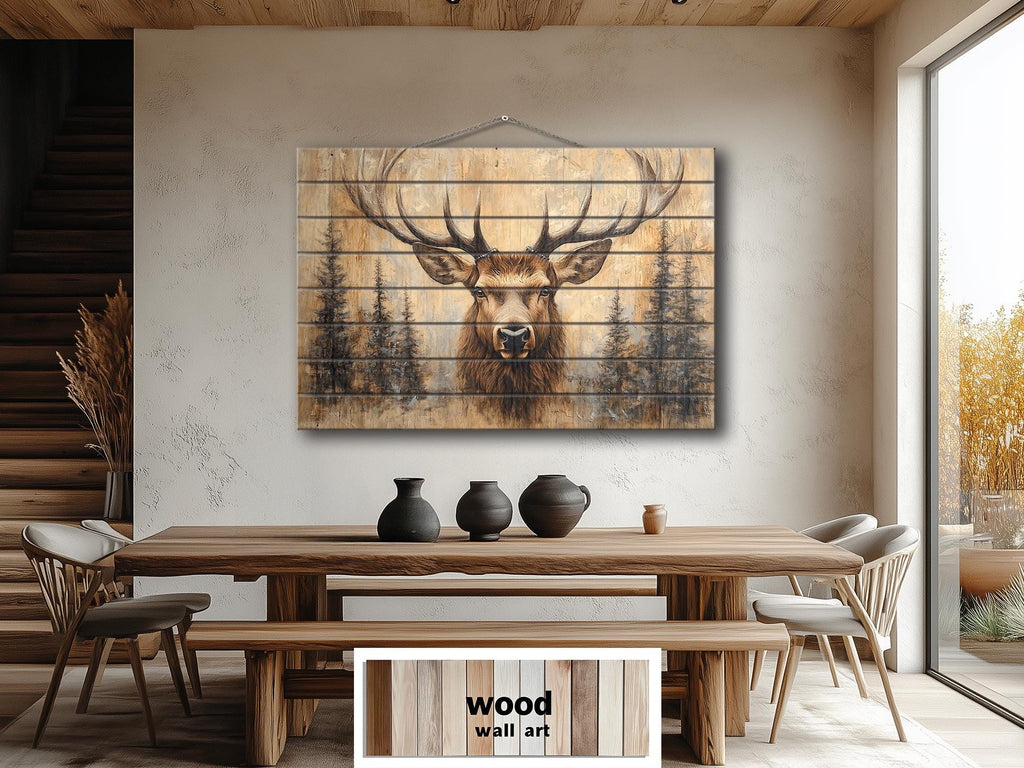 Deer In Pine Trees Rustic Wood Wall Art For Cabin Decor