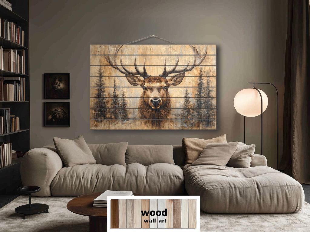 Deer In Pine Trees Rustic Wood Wall Art For Cabin Decor