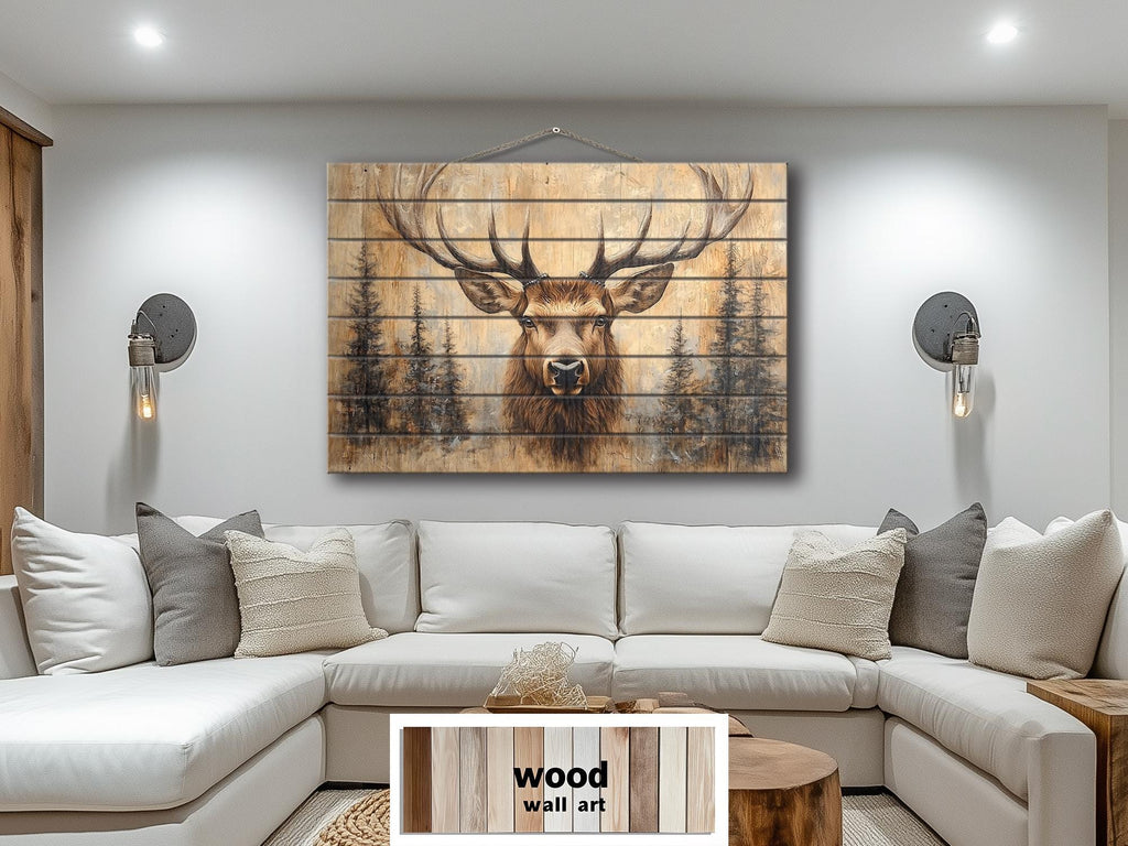 Deer In Pine Trees Rustic Wood Wall Art For Cabin Decor