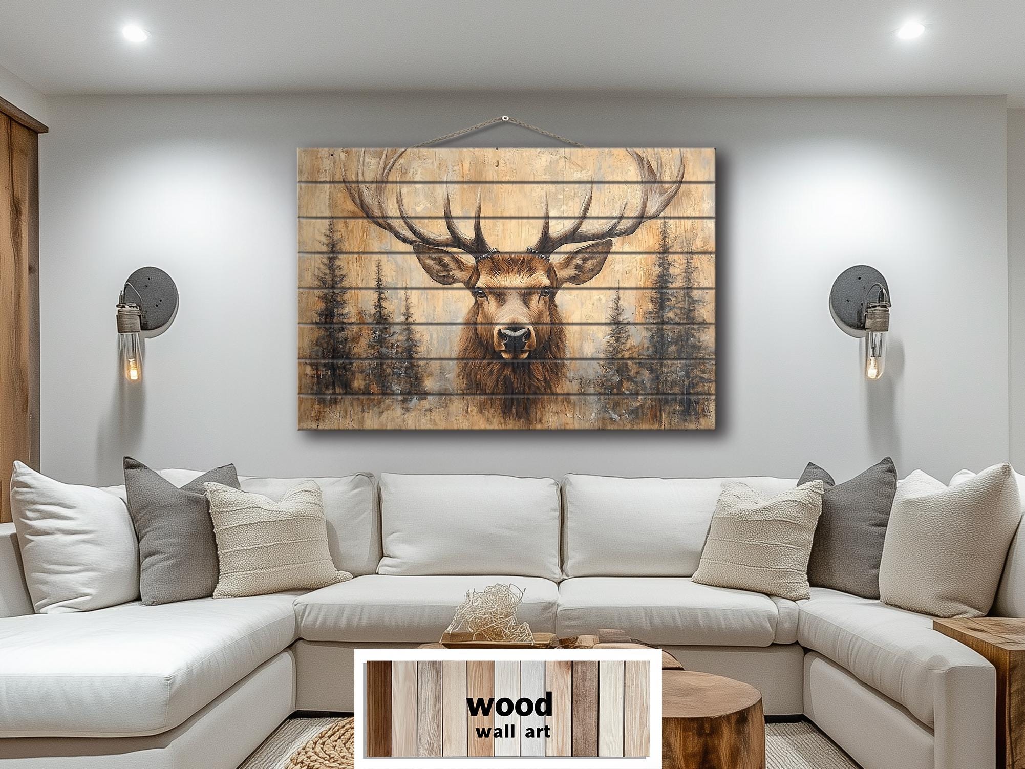 Deer In Pine Trees Rustic Wood Wall Art For Cabin Decor
