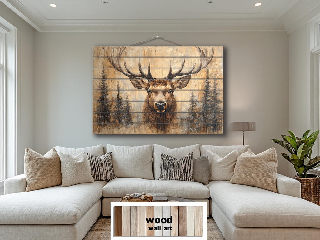 Deer In Pine Trees Rustic Wood Wall Art For Cabin Decor