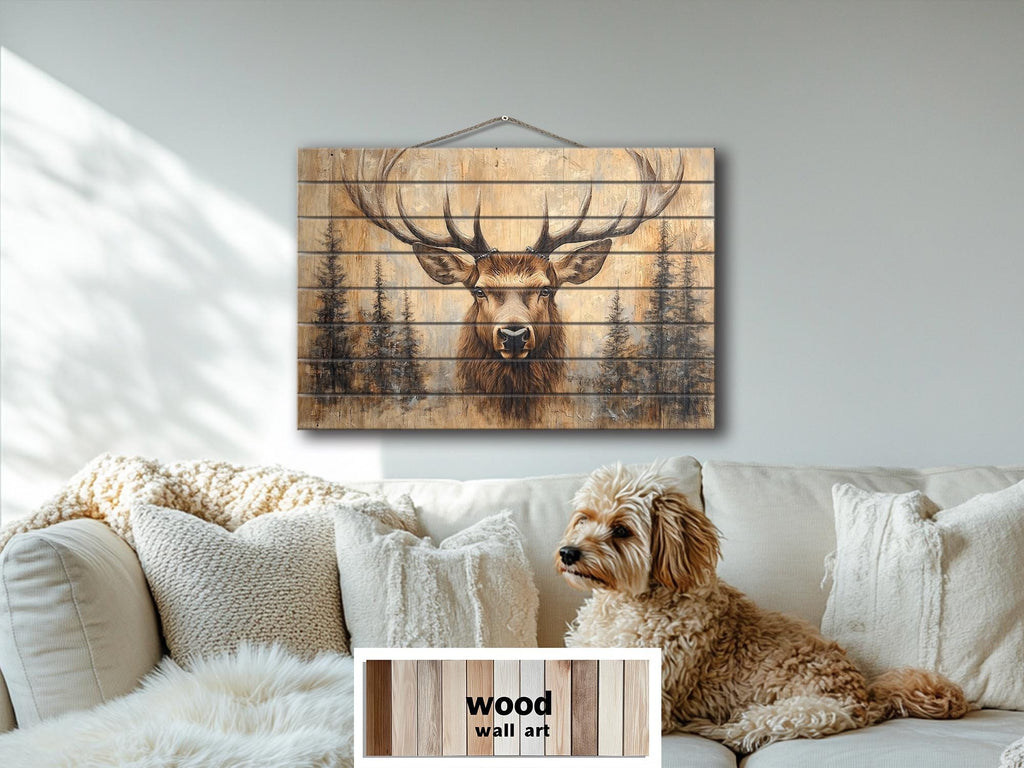 Deer In Pine Trees Rustic Wood Wall Art For Cabin Decor