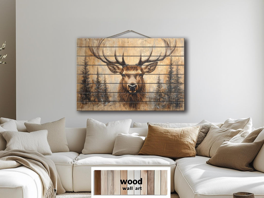 Deer In Pine Trees Rustic Wood Wall Art For Cabin Decor