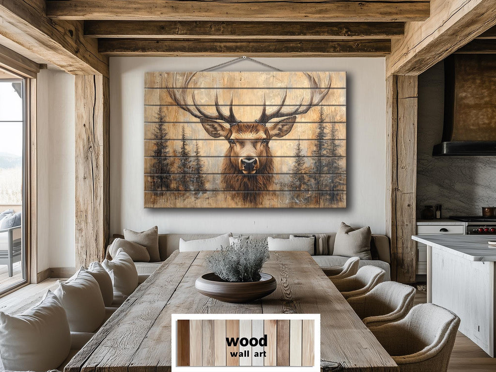 Deer In Pine Trees Rustic Wood Wall Art For Cabin Decor