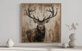 Deer Portrait on Distressed Wood Rustic Framed Canvas Wall Art