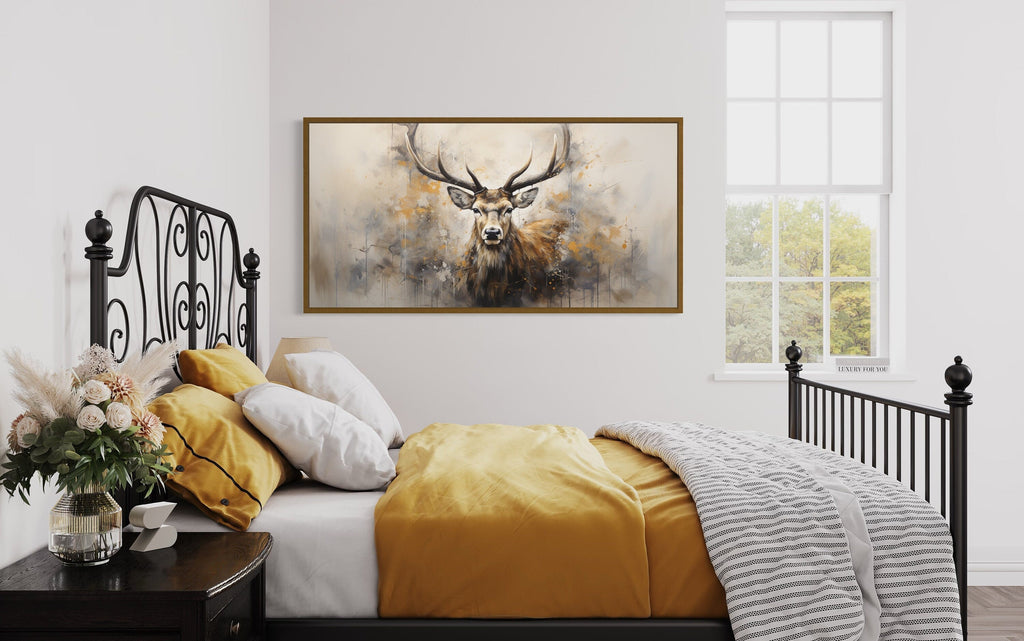 Deer Wall Art – Extra Large Framed Canvas | Rustic Wildlife Canvas Print