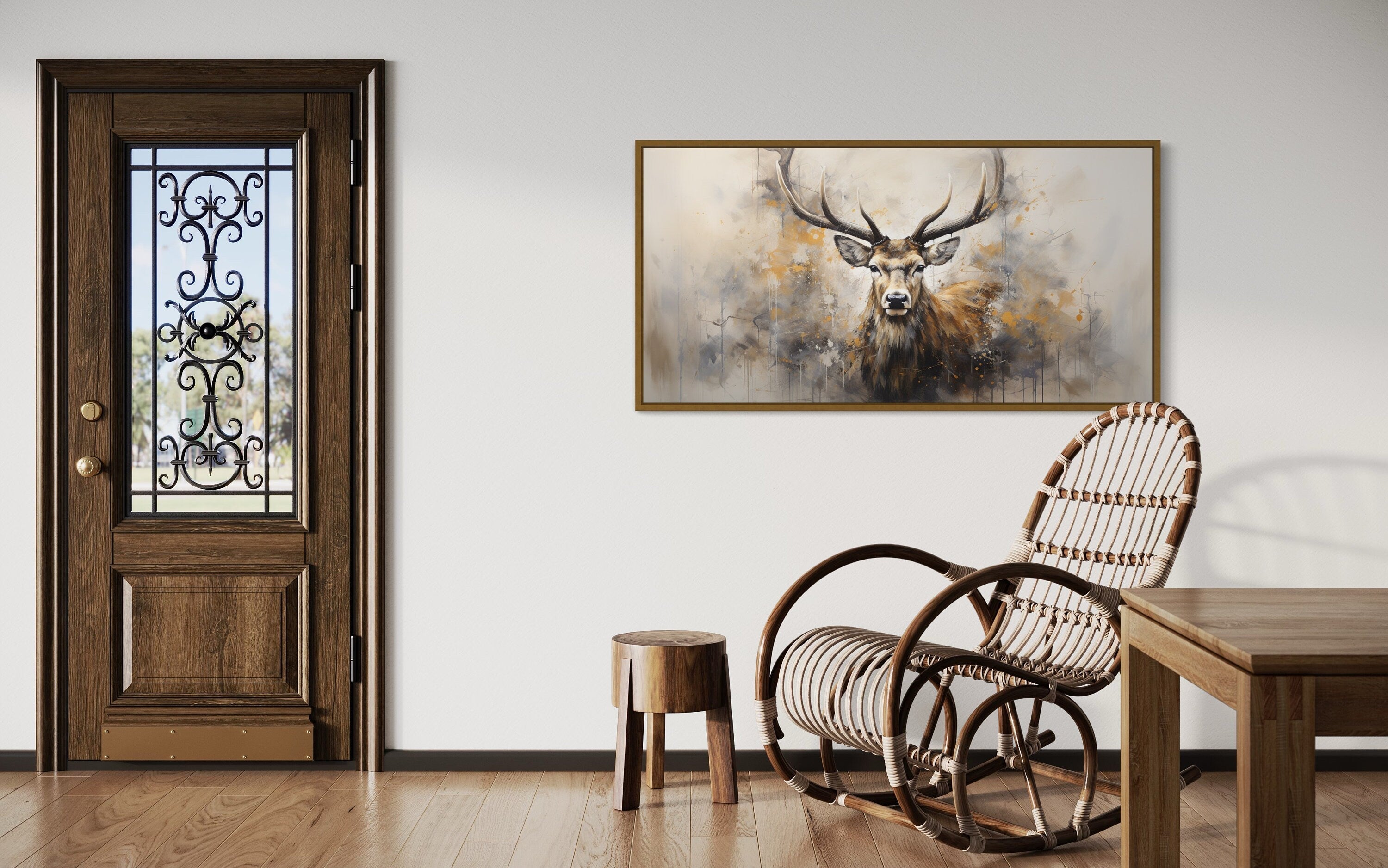 Deer Wall Art – Extra Large Framed Canvas | Rustic Wildlife Canvas Print