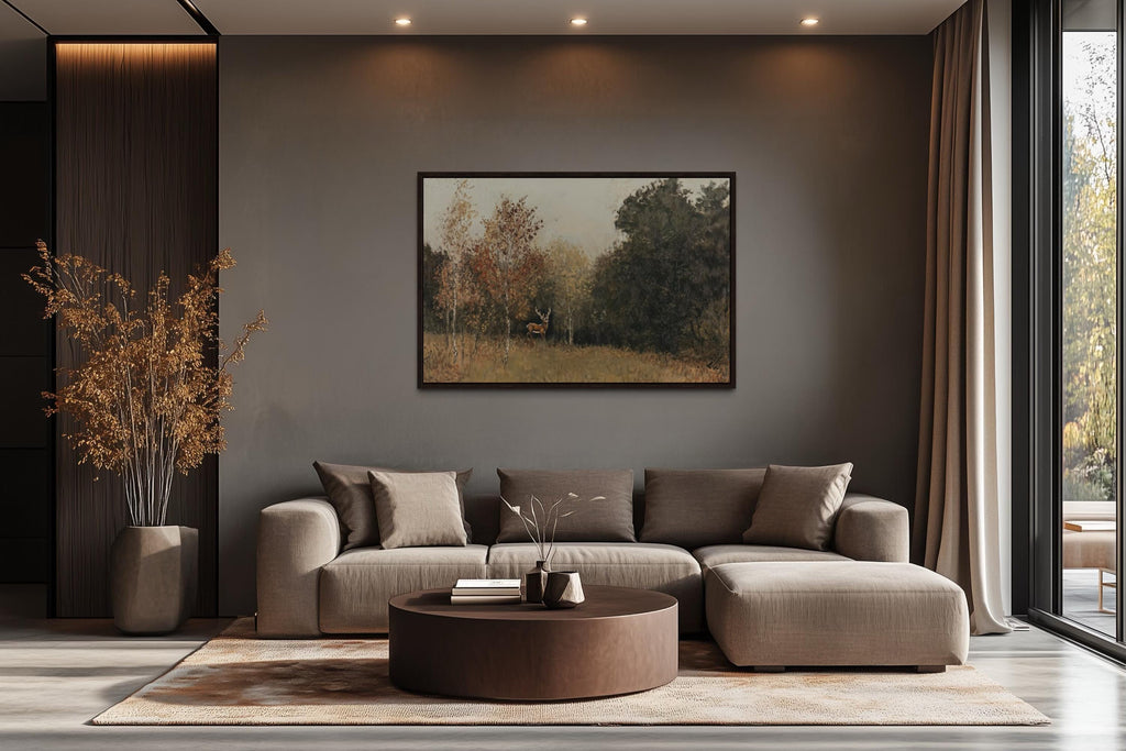 Deer in Autumn Forest Antique Style Canvas Wall Art
