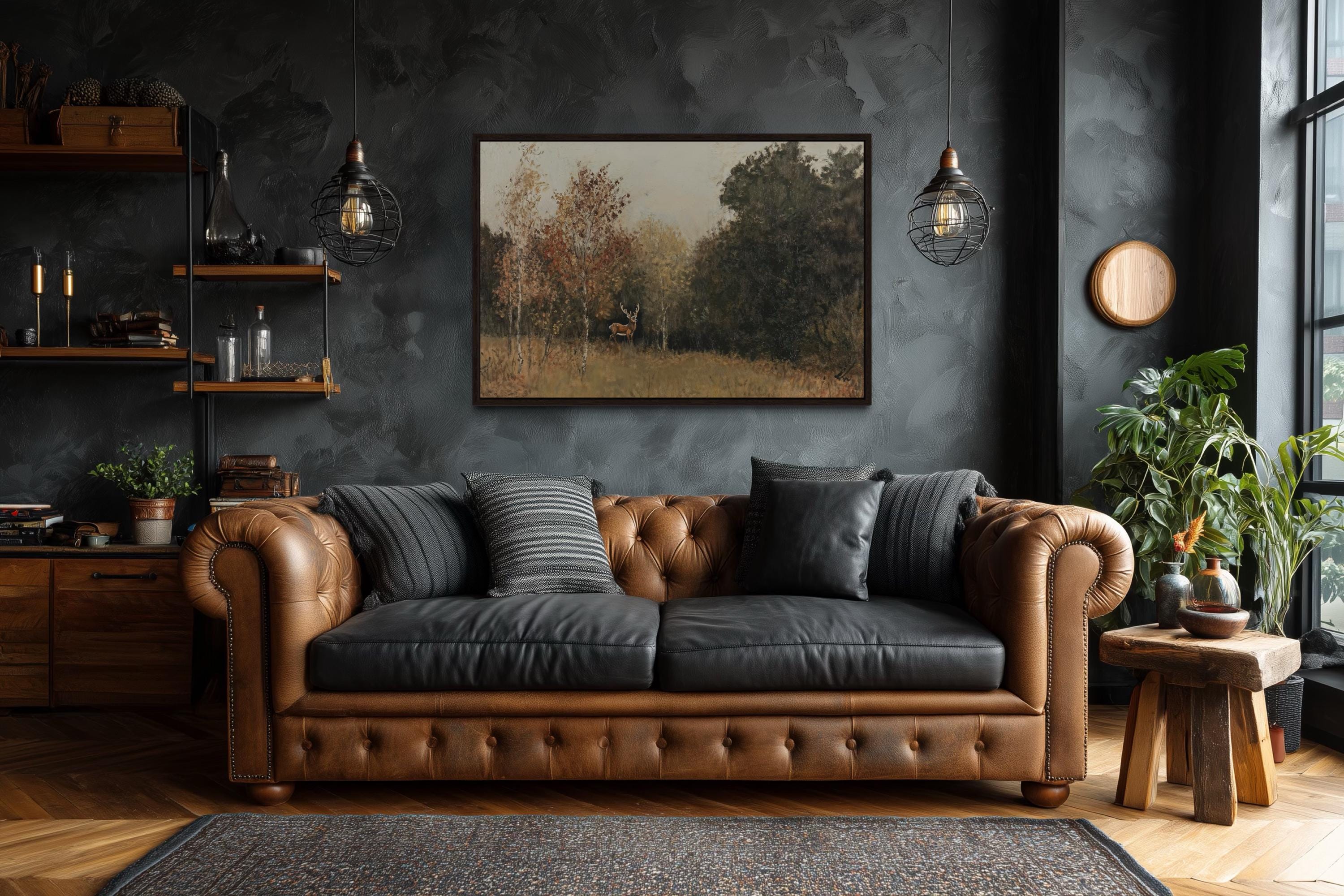 Deer in Autumn Forest Antique Style Canvas Wall Art