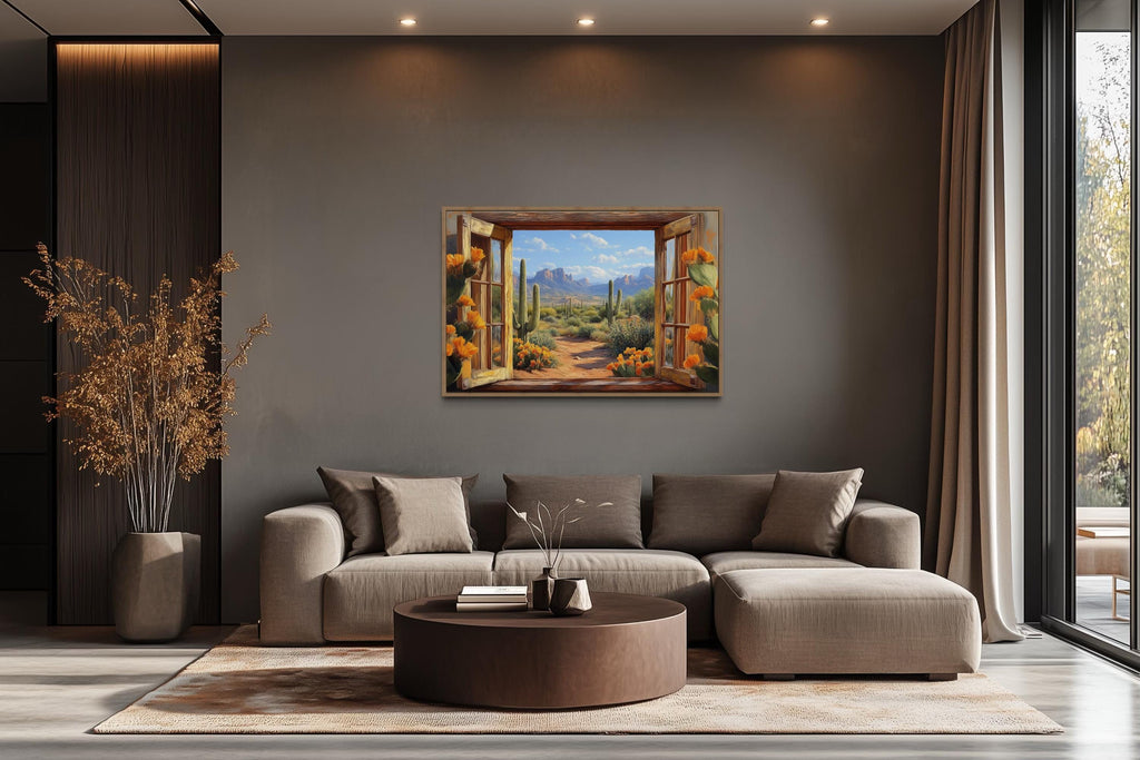 Desert Cactus Window View Canvas Wall Art