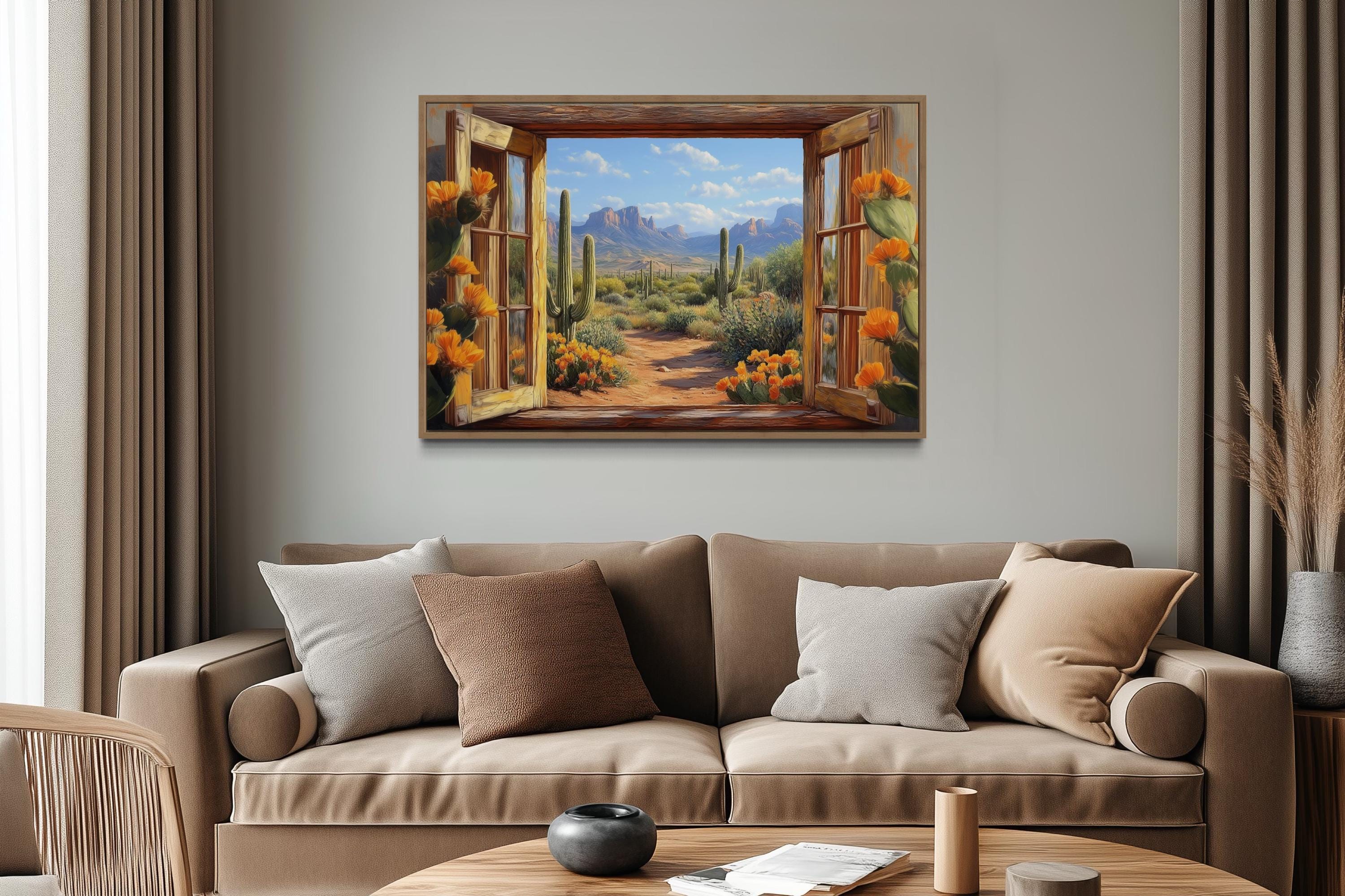 Desert Cactus Window View Canvas Wall Art